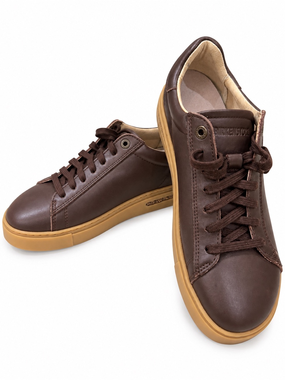 Birkenstock Brown Leather Sneakers with Tan Gum Sole - Women